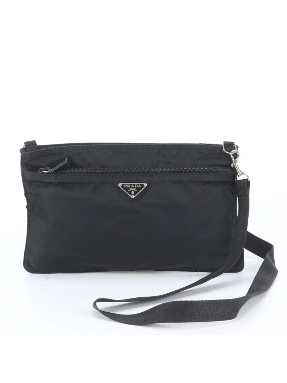 Prada White Tessuto Nylon Triangle Logo Leather Shoulder Bag Crossbody Tote